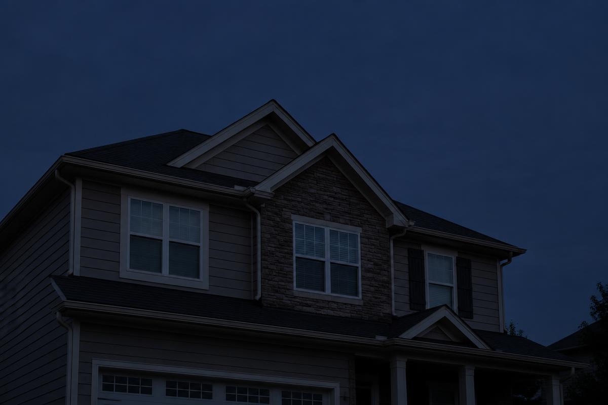 Before: unlit roofline at dusk